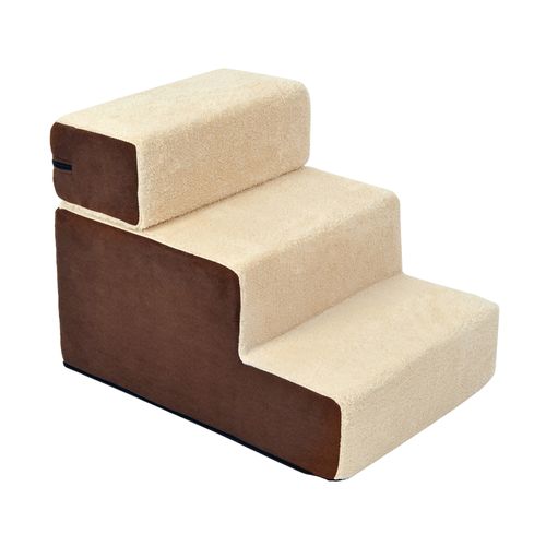 Escalier Pour Animaux 3 Marches En Peluche Beige 54x40x39 Cm Pour Chiens Et Chats