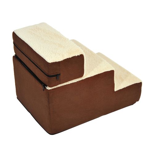 Escalier Pour Animaux 3 Marches En Peluche Beige 54x40x39 Cm Pour Chiens Et Chats