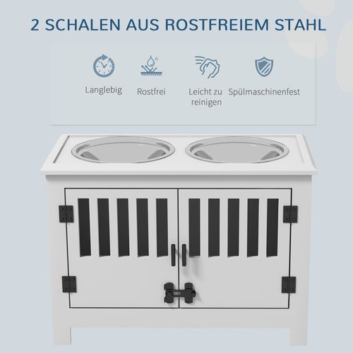 Gamelle Surélevée Avec Rangement, Double Bol Inox 2l, Pour Grands Chiens, Blanc