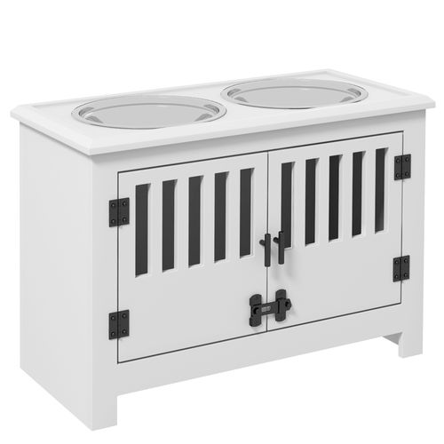 Gamelle Surélevée Avec Rangement, Double Bol Inox 2l, Pour Grands Chiens, Blanc