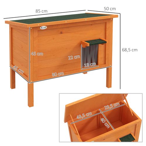 Maison Isolée Pour Chat En Bois Avec Rideau, Extérieure, Design Surélevé, Orange