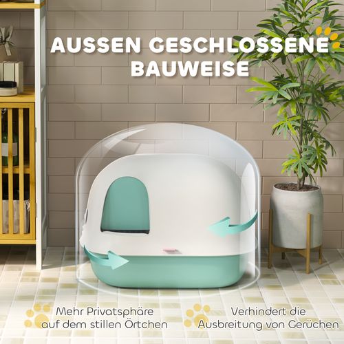 Litière Fermée Pour Chat Avec Couvercle, Tamis Et Pelle, Vert, Pour Chats ≤ 3,5 Kg