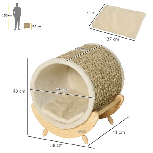 Maison Pour Chat Avec Griffoir, Coussin Et Étagère En Pin, Khaki Naturel 41x38x43 Cm