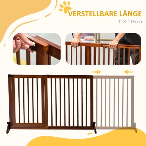 Barrière Pour Chien En Bois Autoportante Avec Porte, 113-166 Cm, Marron