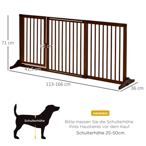 Barrière Pour Chien En Bois Autoportante Avec Porte, 113-166 Cm, Marron