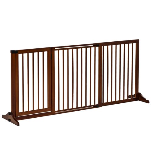 Barrière Pour Chien En Bois Autoportante Avec Porte, 113-166 Cm, Marron