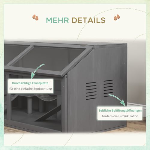 Cage En Bois Pour Hamster 100 cm Avec Pont, Maison, Toit Ouvrant – Gris Foncé