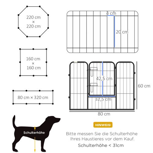 Enclos Pliable Pour Chiots 8 Panneaux Avec Porte 60x80 Cm, Intérieur Et Extérieur