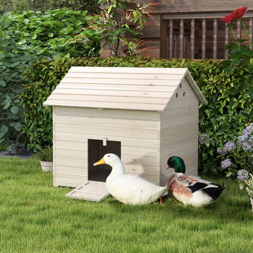 Maison Pour Canards En Sapin Avec Toit Basculant Et Rampe, 100x82,5x91 Cm