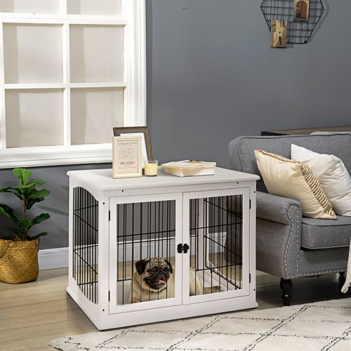 Maison De Transport Pour Chiens Mdf Et Métal, 81 X 58,5 X 66 Cm, Design Moderne Blanc