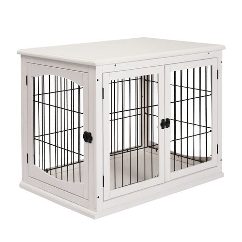 Maison De Transport Pour Chiens Mdf Et Métal, 81 X 58,5 X 66 Cm, Design Moderne Blanc