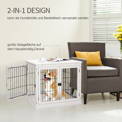 Maison De Transport Pour Chiens Mdf Et Métal, 81 X 58,5 X 66 Cm, Design Moderne Blanc