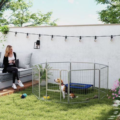 Parc Modulable Pliable Pour Chiots Et Petits Animaux, Acier Inoxydable, 80 Cm Haut