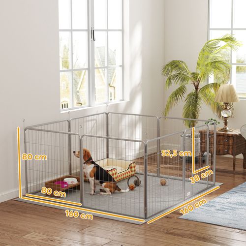 Parc Modulable Pliable Pour Chiots Et Petits Animaux, Acier Inoxydable, 80 Cm Haut