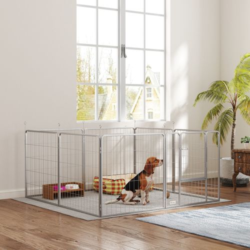 Parc Modulable Pliable Pour Chiots Et Petits Animaux, Acier Inoxydable, 80 Cm Haut