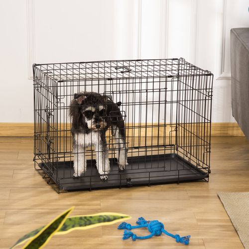 Transporteur Pliable Pour Petits Animaux, Cage Métallique 76x46x52 Cm, Noir, Sécurisé