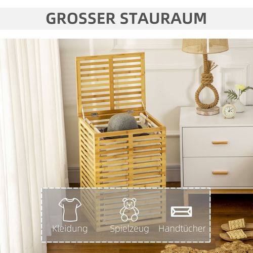 Panier à Linge Bambou 63 L Avec Couvercle Et Sac Amovible, 44x37x62,5 Cm Naturel