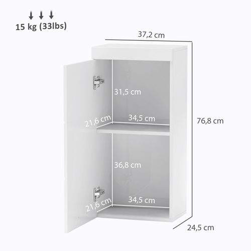 Armoire Murale De Salle De Bain Blanche Avec Porte, 2 Étagères, 37,2x24,5x76,8 Cm