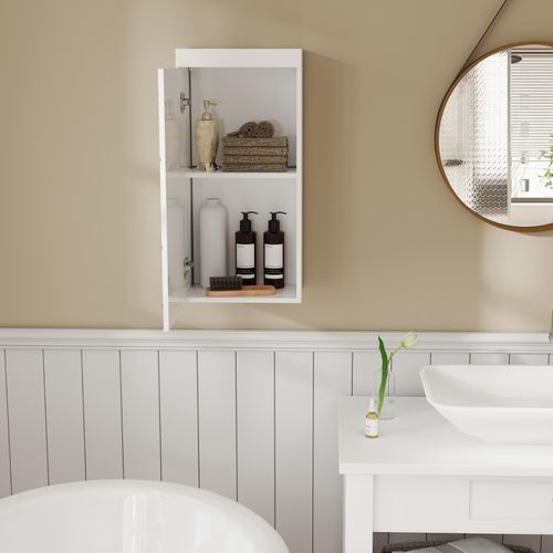 Armoire Murale De Salle De Bain Blanche Avec Porte, 2 Étagères, 37,2x24,5x76,8 Cm