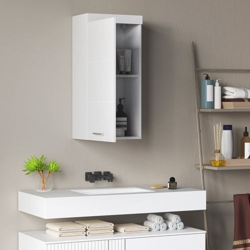 Armoire Murale De Salle De Bain Blanche Avec Porte, 2 Étagères, 37,2x24,5x76,8 Cm