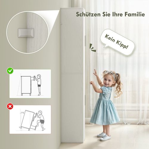 Armoire Haute Salle De Bain Blanche, 2 Portes, Étagères Réglables, 40x35x180 Cm