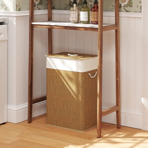 Panier à Linge En Bambou 72l Avec Couvercle, Poignées Corde Et Sac Amovible