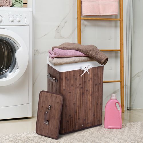 Panier à Linge Pliable 72l En Bambou Avec Sac Lavable Et Poignées 40x30x60 Cm