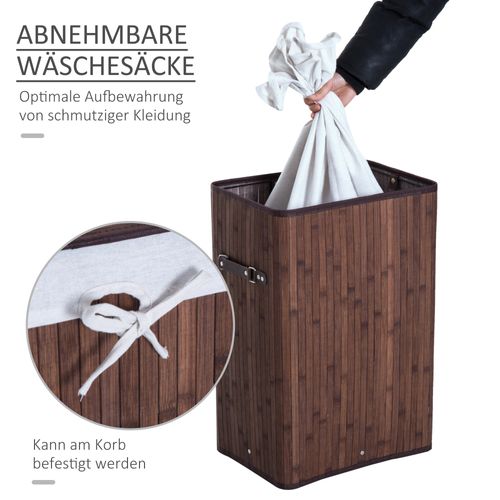 Panier à Linge Pliable 72l En Bambou Avec Sac Lavable Et Poignées 40x30x60 Cm
