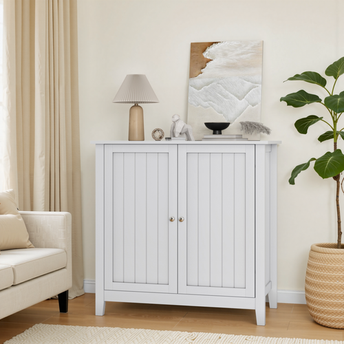 Armoire De Toilette Blanc 80x40x80 Cm Avec Portes Doubles Et Étagères Réglables