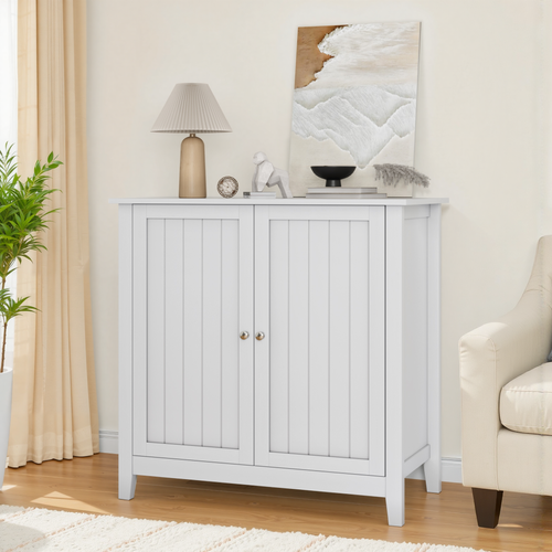 Armoire De Toilette Blanc 80x40x80 Cm Avec Portes Doubles Et Étagères Réglables