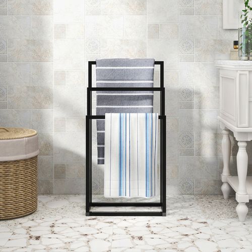 Porte-serviettes 3 Niveaux Large En Métal Noir 45x22x86 Cm