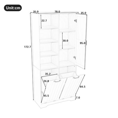 Armoire De Salle De Bain Grise 78x35x172 Cm Avec Double Panier à Linge