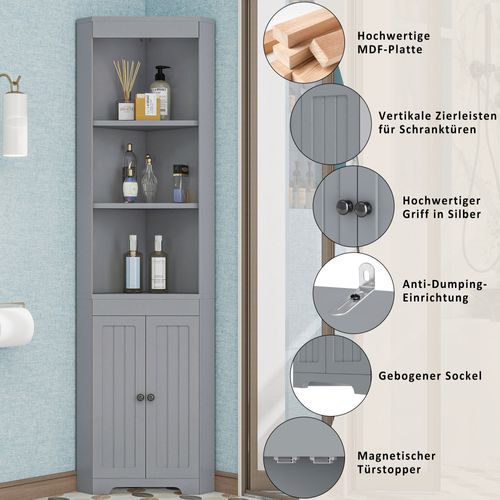 Meuble Haut D’angle Salle De Bain Gris 49,5x35x170 Cm Avec Portes Et Étagères Réglables