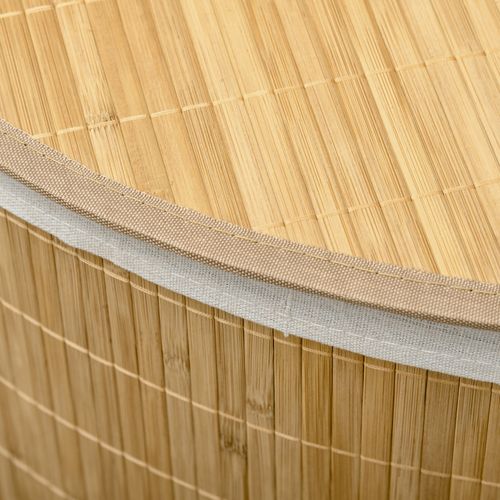 Panier à Linge D’angle En Bambou 55l Avec Couvercle Et Sac Amovible Blanc Naturel