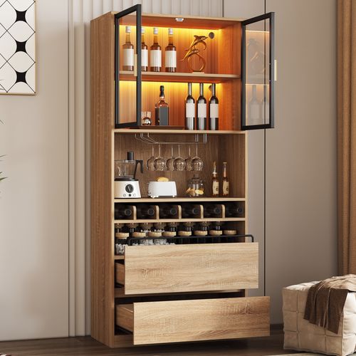 Armoire Salle De Bain Avec Vitrine, Portes Vitrées Et Éclairage LED 180 Cm