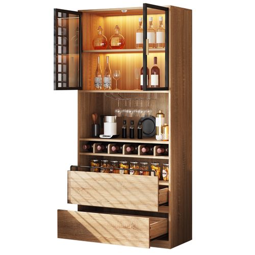 Armoire Salle De Bain Avec Vitrine, Portes Vitrées Et Éclairage LED 180 Cm