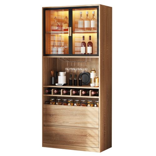 Armoire Salle De Bain Avec Vitrine, Portes Vitrées Et Éclairage LED 180 Cm