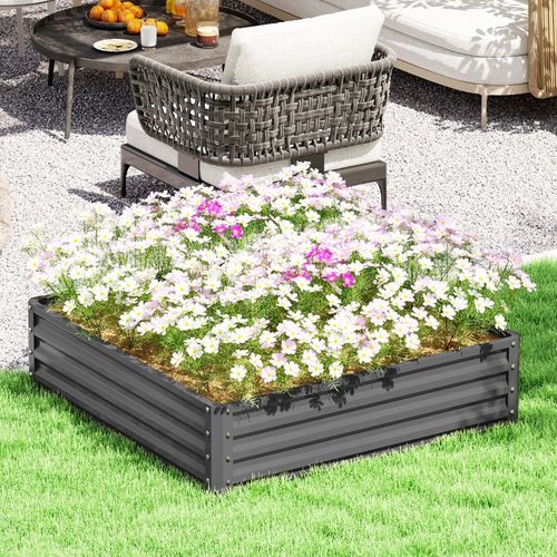 Bac à Fleurs En Acier Gris Clair 120x120x30 Cm Pour Jardin, Balcon Et Terrasse