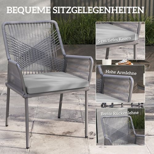 Lot De 2 Chaises De Jardin En Rotin Gris Foncé Avec Coussins Amovibles, Résistantes Aux Intempéries
