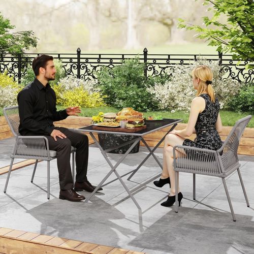Lot De 2 Chaises De Jardin En Rotin Gris Foncé Avec Coussins Amovibles, Résistantes Aux Intempéries