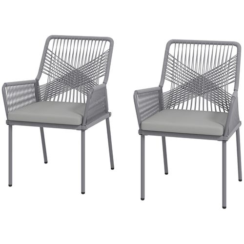 Lot De 2 Chaises De Jardin En Rotin Gris Foncé Avec Coussins Amovibles, Résistantes Aux Intempéries