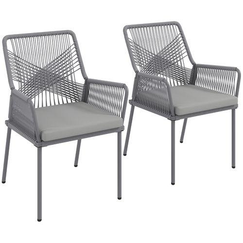 Lot De 2 Chaises De Jardin En Rotin Gris Foncé Avec Coussins Amovibles, Résistantes Aux Intempéries