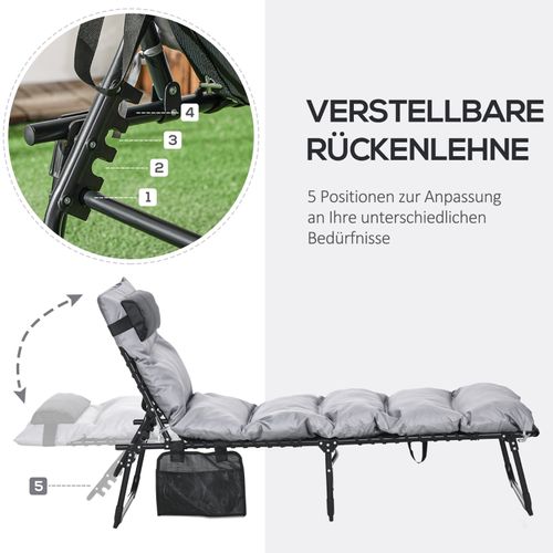 Transat Pliant Avec Dossier Inclinable 5 Positions Et Coussin, Acier Gris Clair