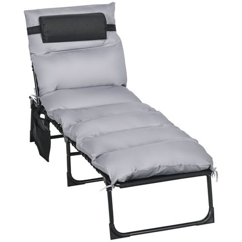 Transat Pliant Avec Dossier Inclinable 5 Positions Et Coussin, Acier Gris Clair