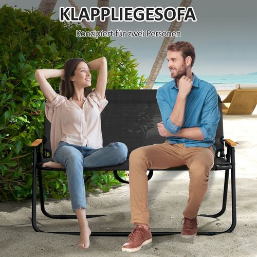 Chaise Pliante Double Avec Accoudoirs Bois, Tissu Respirant, Noir/naturel