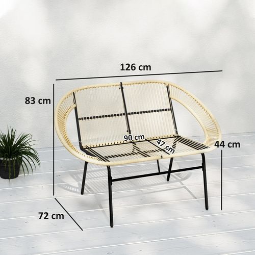 Banc De Jardin 2 Places En Polyrattan Résistant Aux Intempéries, 126x72x83 Cm, Kaki