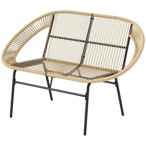 Banc De Jardin 2 Places En Polyrattan Résistant Aux Intempéries, 126x72x83 Cm, Kaki