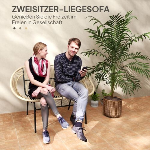 Banc De Jardin 2 Places En Polyrattan Résistant Aux Intempéries, 126x72x83 Cm, Kaki