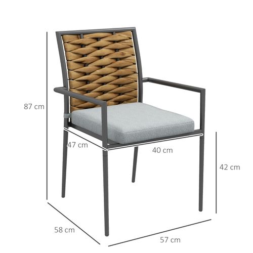 Lot De 2 Fauteuils De Jardin En Rotin Empilables Avec Coussins, Structure Acier