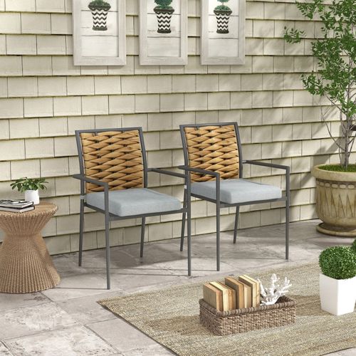 Lot De 2 Fauteuils De Jardin En Rotin Empilables Avec Coussins, Structure Acier